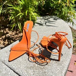 Orange lace up heels